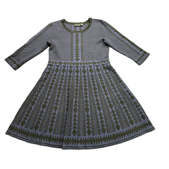Nina Leonard Sweater‎ Dress Womens L Blue Aztec  Geometric Whimsygoth Dark Fairy - Picture 11 of 11